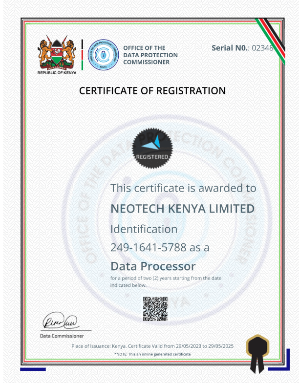 Livia Health Data Processor Certificate